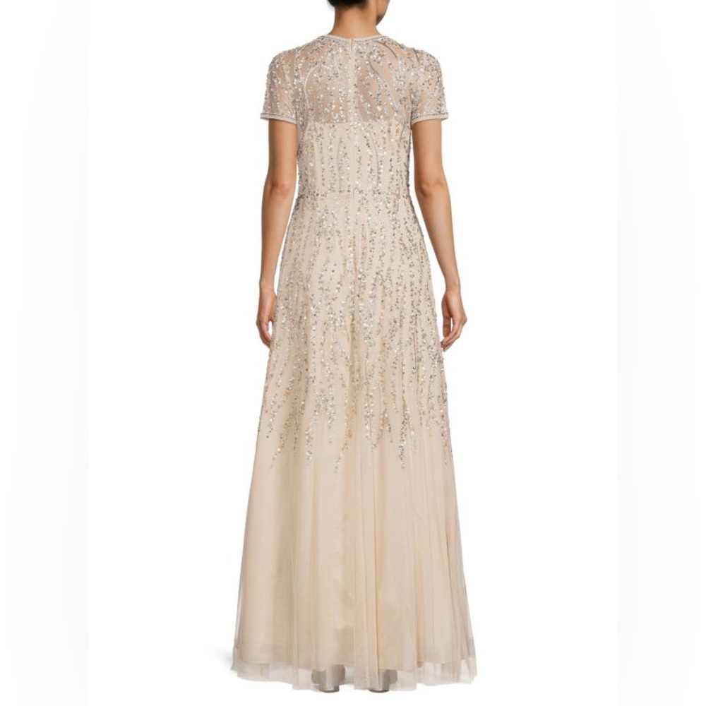 Sequin Short Sleeve A Line Gown